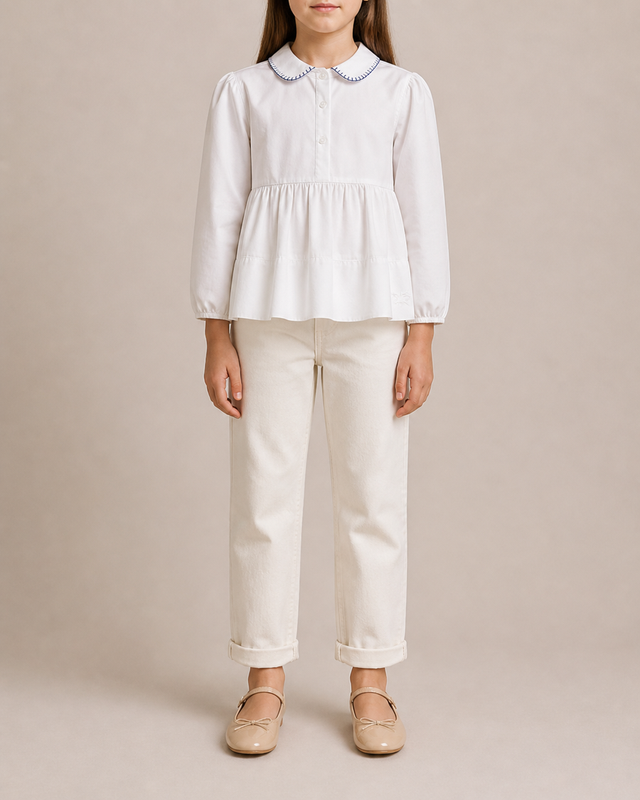 Burberry Kids White Shirt with Blue Stitched Collar Detail Size 8 years RRP £200