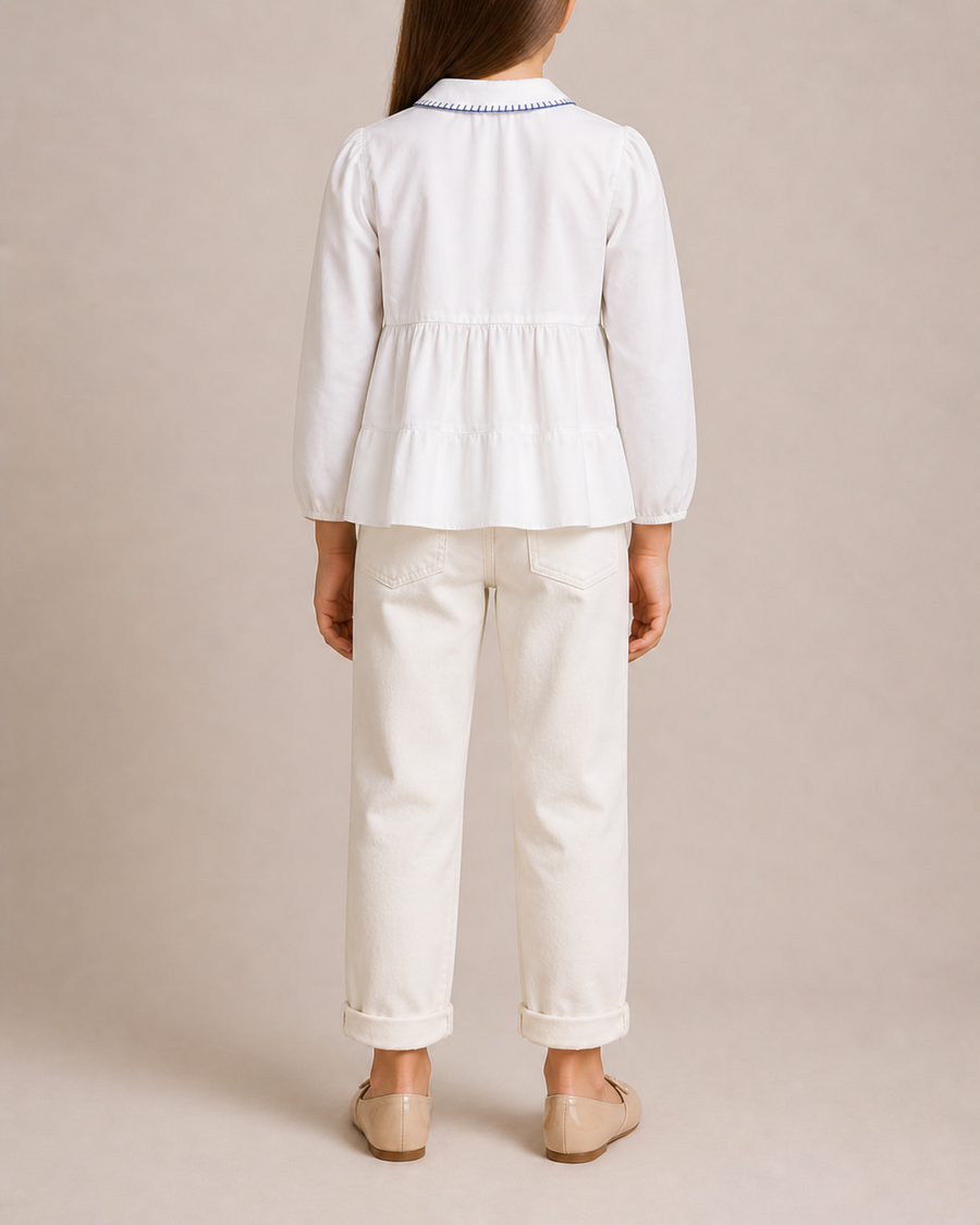 Burberry Kids White Shirt with Blue Stitched Collar Detail Size 8 years RRP £200