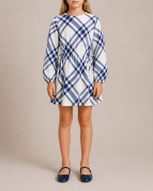 Burberry Kids White and Blue Checked Cotton Dress Size 10 years RRP £400