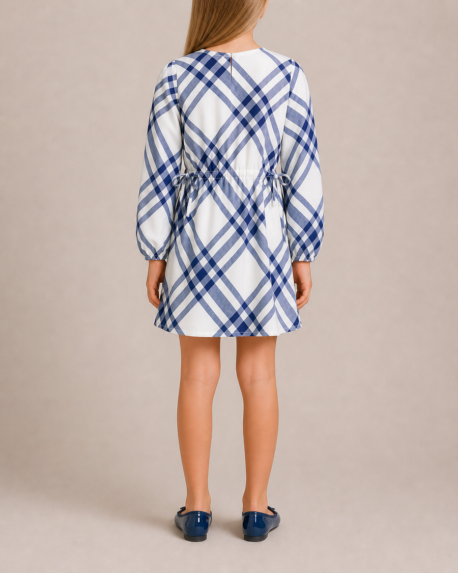 Burberry Kids White and Blue Checked Cotton Dress Size 10 years RRP £400