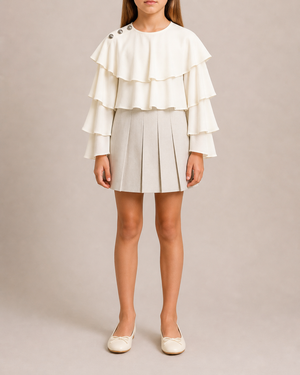 Balmain Kids White Cropped Ruffle Silk Top with Silver Buttons Size 10 years