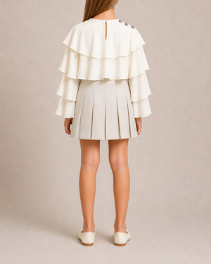 Balmain Kids White Cropped Ruffle Silk Top with Silver Buttons Size 10 years