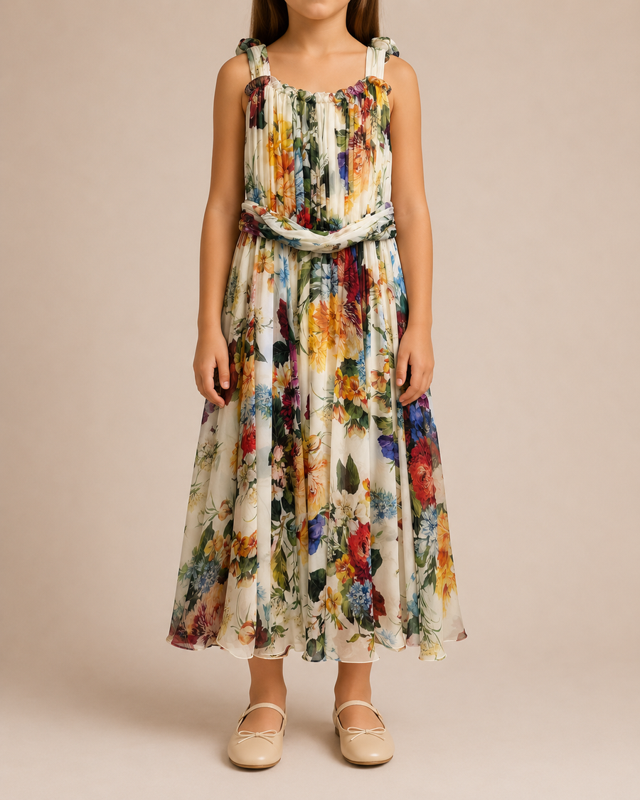 Dolce & Gabbana Kids Multicolour Silk Chiffon Floral Maxi Dress Size 10 years RRP £2,100