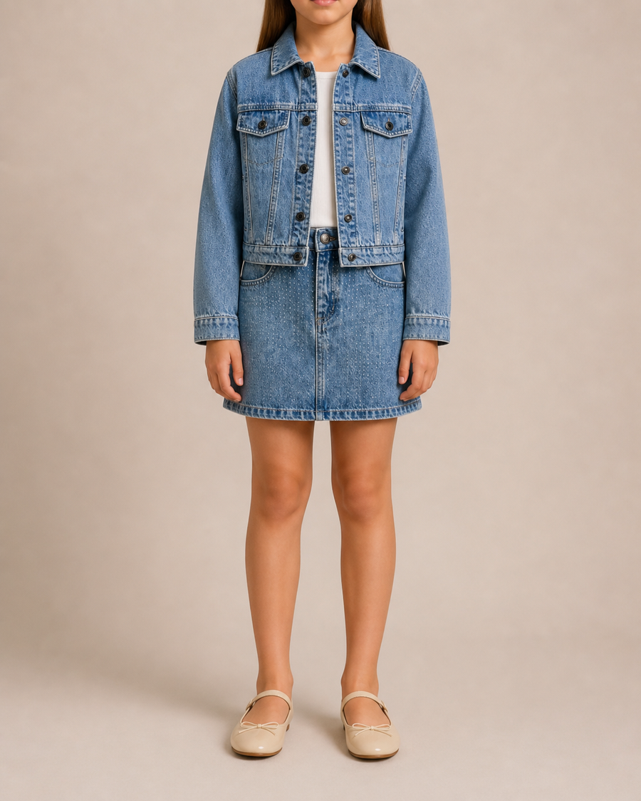 Marc Jacobs Kids Denim Water Drop Embellished Jacket and Skirt Set Size 8/10 years