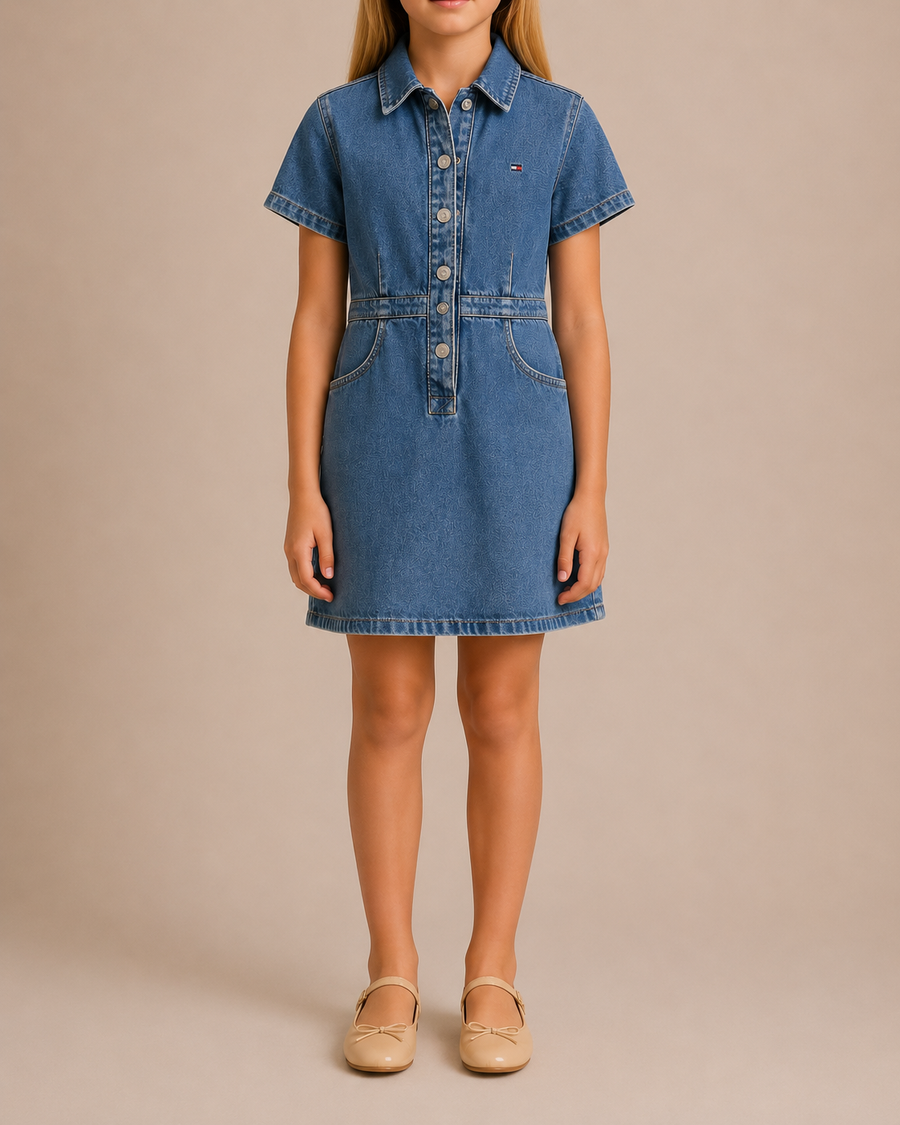 Tommy Hilfiger Kids Denim Short-Sleeve Dress with Buttons Size 8 years