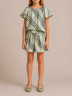 Burberry Kids Green Checked Shirt Top and Skirt Set Size 10 years