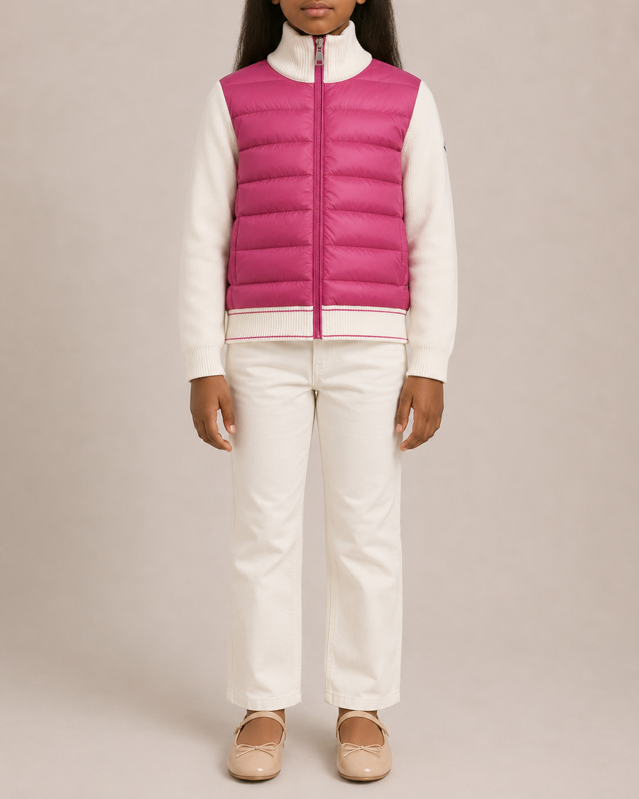 Moncler Kids White Knit and Pink Puffer Jacket Size 14 years RRP £415