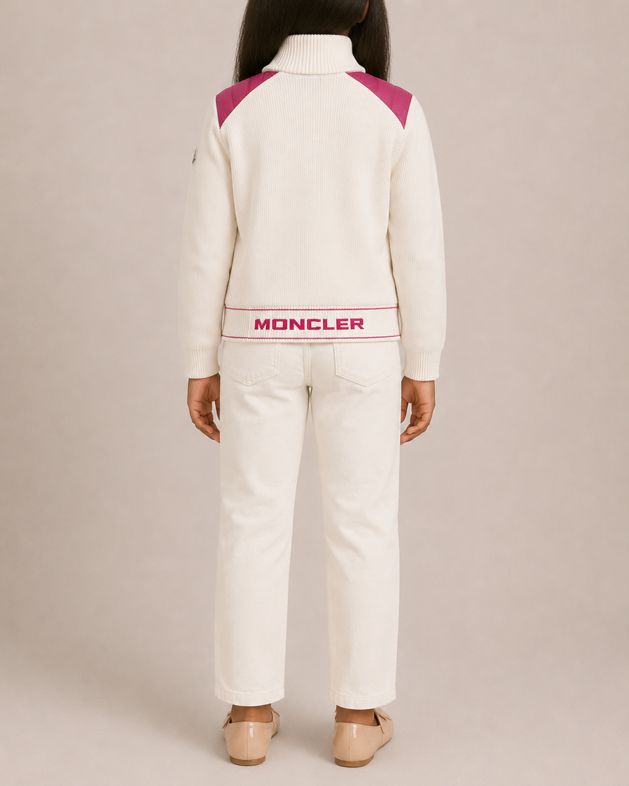 Moncler Kids White Knit and Pink Puffer Jacket Size 14 years RRP £415