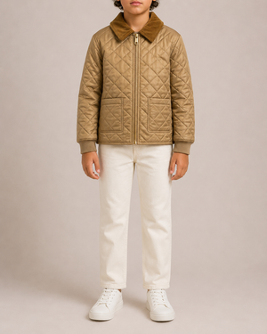 Burberry Kids Beige Matelasse Barn Jacket with Velours Cotele Collar Size 8 years RRP £420&nbsp;