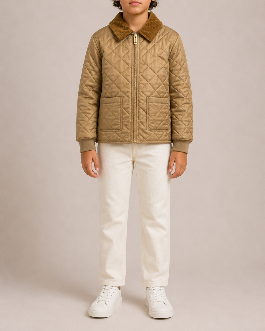 Burberry Kids Beige Matelasse Barn Jacket with Velours Cotele Collar Size 8 years RRP £420&nbsp;