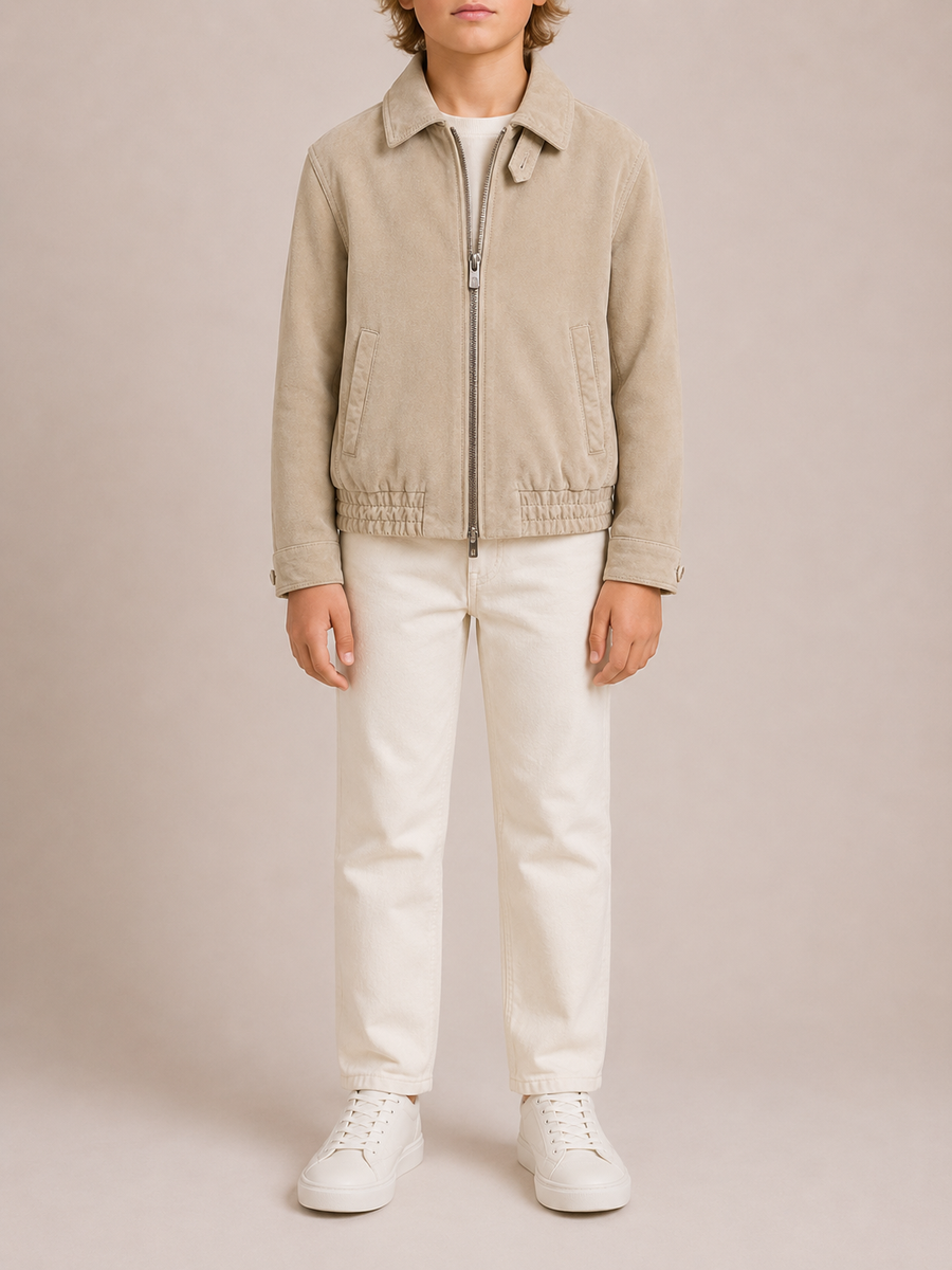 Brunello Cucinelli Kids Beige Suede Leather Jacket with Zip Size 10 years RRP £1,510