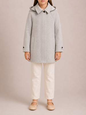 Brunello Cucinelli Kids Light Grey Cashmere Coat with Hood and Buttons Size 8 years RRP £1,500&nbsp;