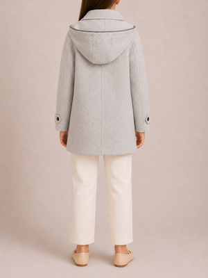 Brunello Cucinelli Kids Light Grey Cashmere Coat with Hood and Buttons Size 8 years RRP £1,500&nbsp;