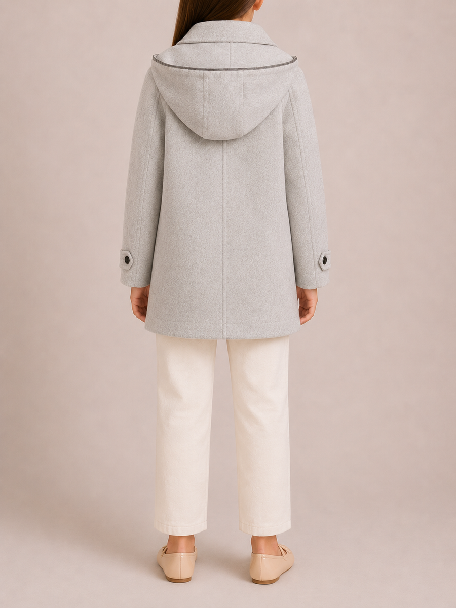 Brunello Cucinelli Kids Light Grey Cashmere Coat with Hood and Buttons Size 8 years RRP £1,500&nbsp;