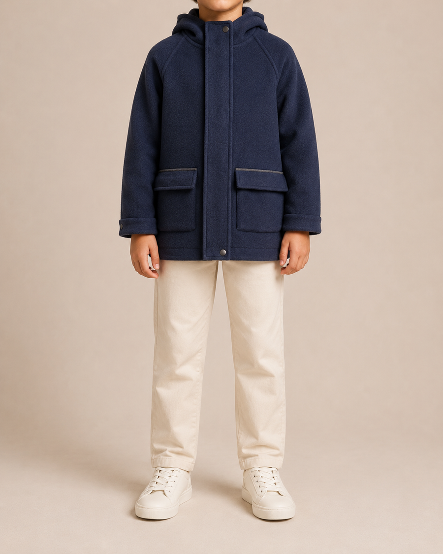 Brunello Cucinelli Kids Navy Cashmere Coat with Hood and Pocket Details Size 8 years RRP £1,500&nbsp;