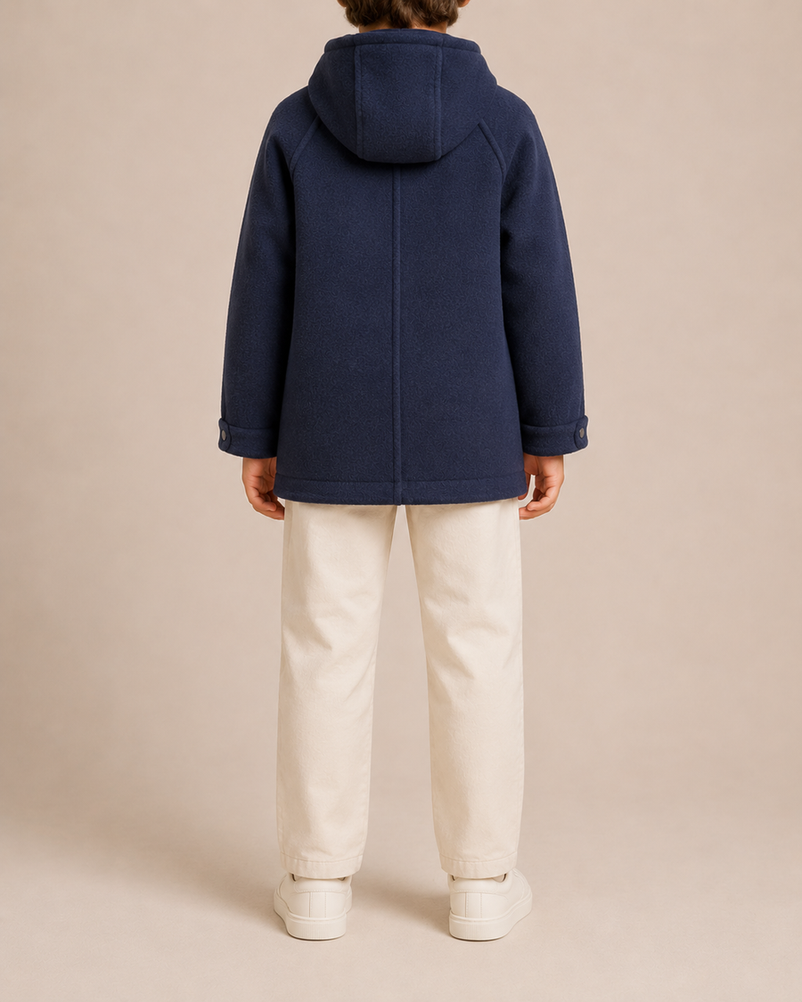 Brunello Cucinelli Kids Navy Cashmere Coat with Hood and Pocket Details Size 8 years RRP £1,500&nbsp;