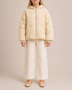 Burberry Kids Cream Puffer Jacket with Embroidered Logos and Belt Size 8 years RRP £650