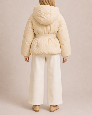 Burberry Kids Cream Puffer Jacket with Embroidered Logos and Belt Size 8 years RRP £650