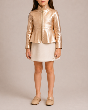 Christian Dior Kids Metallic Gold Leather Jacket with Peplum and Logo Detail Size 10 years RRP £1,200