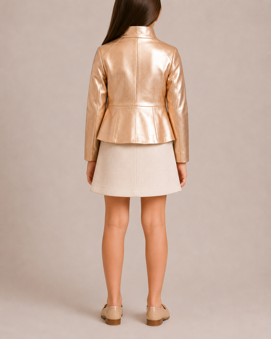 Christian Dior Kids Metallic Gold Leather Jacket with Peplum and Logo Detail Size 10 years RRP £1,200