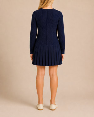 Polo Ralph Lauren Kids Navy Knit Long-Sleeve Dress with Pink Logo Size 8-10 years