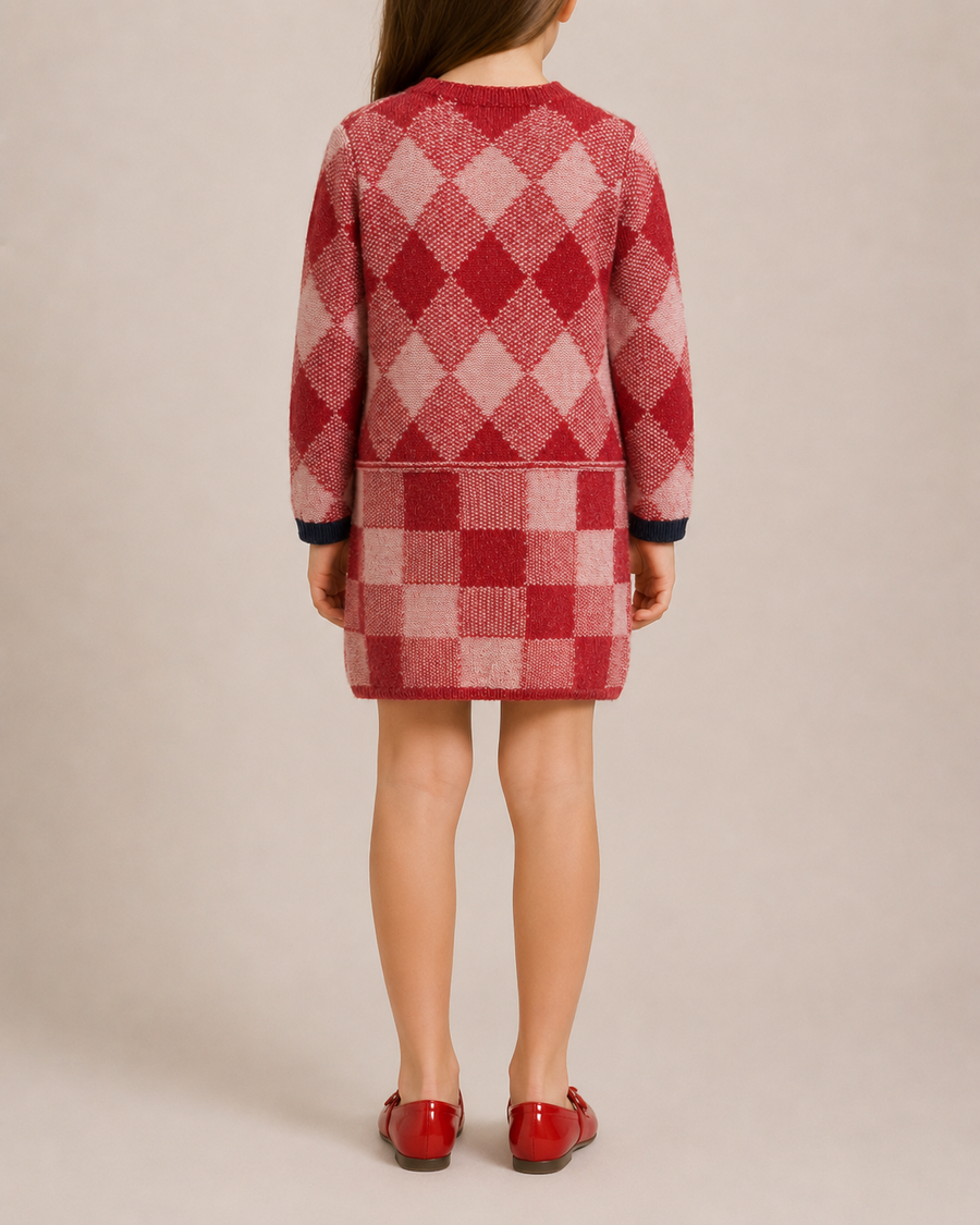 Loro Piana Kids Red Knit Checked Long-Sleeve Dress with Pockets Size 8 years RRP £800