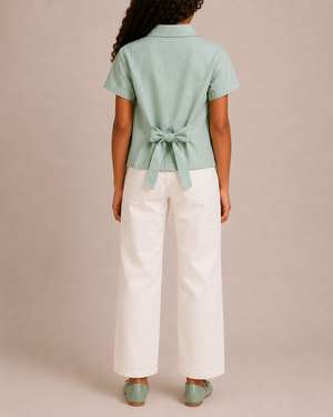 Loro Piana Kids Pastel Green Linen Short-Sleeve Shirt with Back Tie Detail Size 8 years RRP £380