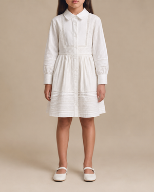 Burberry Kids White With Embroidery and Logo Details Long Sleeves Dress Size 10 years
