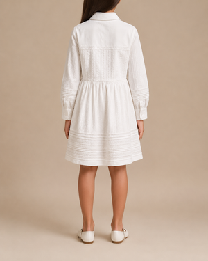 Burberry Kids White With Embroidery and Logo Details Long Sleeves Dress Size 10 years