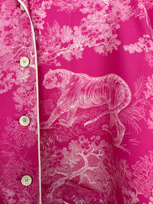 Dior Hot Pink and White Silk Toile De Jouy Printed Short Sleeve Shirt Size FR 36 (UK 8)