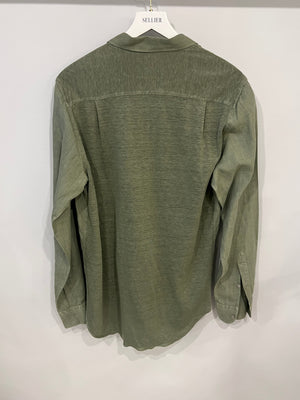 Loro Piana Sage Green Linen Button Down Shirt Size M (UK 10)