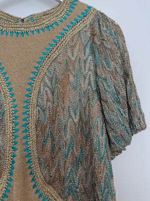 Missoni Gold & Turquoise Woven Short Dress with Patterns Detail Size IT 38 (UK 6)