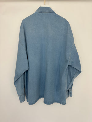 Prada Blue Washed Long-Sleeve Denim Shirt with Logo Detail Size IT 46 (UK 14)
