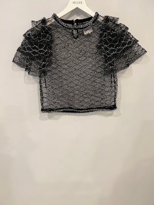 Chanel Spring 2018 Black and Pearl Metallic Caged Top and Skirt Set Size FR 34 (UK 6)