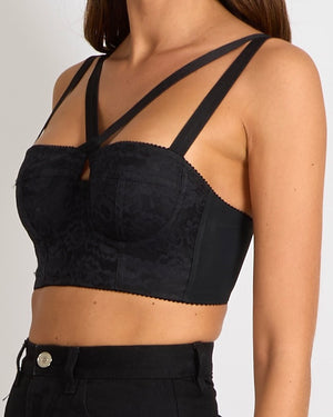 Dolce & Gabbana Black Lace Corset Bralette Top with Crossover Straps Size IT 36 (UK 4)