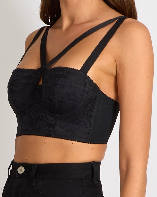 Dolce & Gabbana Black Lace Corset Bralette Top with Crossover Straps Size IT 36 (UK 4)