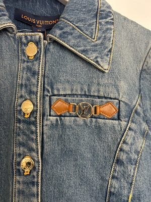 Louis Vuitton Blue Cropped Denim Jacket with Gold Logo Detail and Gold Buttons RRP £2,110 Size FR 34 (UK 6)