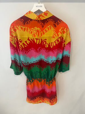 Valentino 2022 Escape Multi-Colour Silk Shirt Dress with Logo Print and Waist Tie Detail Size IT 40 (UK 8)
