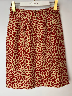 Yves Saint Laurent Vintage Beige, Red Lip Print Silk A-Line Mini Skirt Size FR 38 (UK 10)