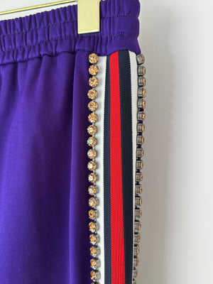 Gucci Purple Crystal Joggers with Red White and Navy Stripe Side Detail Size M (UK 10)