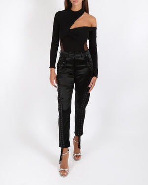 Dolce & Gabbana Black Satin Laced-Up Trousers Size IT 42 (UK 10)