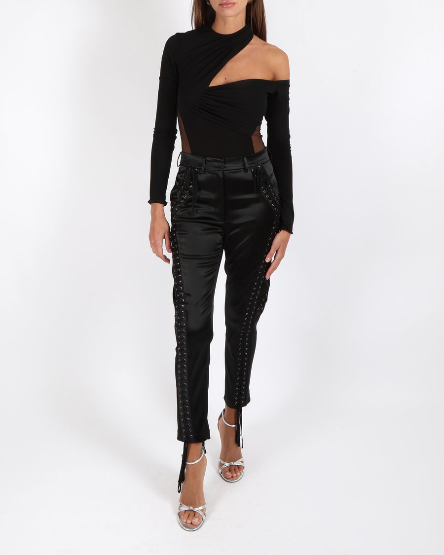 Dolce & Gabbana Black Satin Laced-Up Trousers Size IT 42 (UK 10)