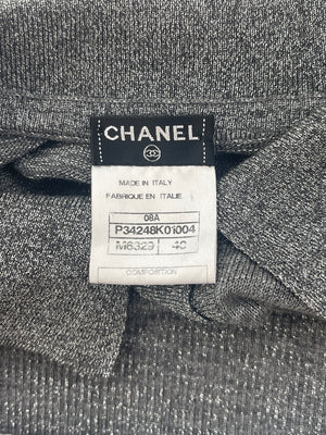 Chanel 08A Grey Two Piece Cashmere Detachable Top and Cardigan Set with Silver Metallic Details Size FR 40 (UK 12)