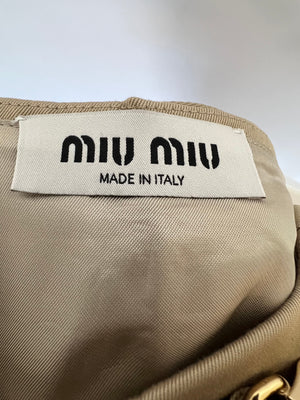 Miu Miu Beige Chino Pleated Skirt with Gold "MIU MIU" Buckle Detail Size IT 38 (UK 6) RRP - £1,240