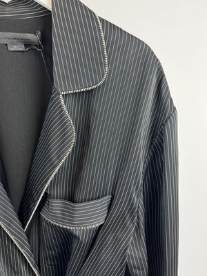 Alexander Wang Black, White Pin Stripe Draped Shoulder Shirt Dress with Zip Trim Detail Size UK 6