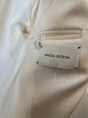 Magda Butrym Cream Satin Oversized Blazer Jacket with Padded Shoulders Size FR 34 (UK 6) RRP £2,070