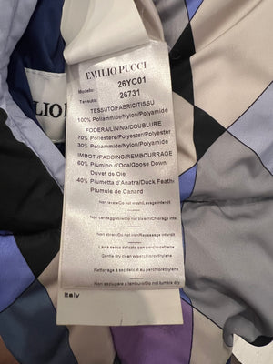 Emilio Pucci Purple and Multi-Colour Reversible Sleeveless Puffer Jacket with Abstract Pattern Size IT 44 (UK 12)