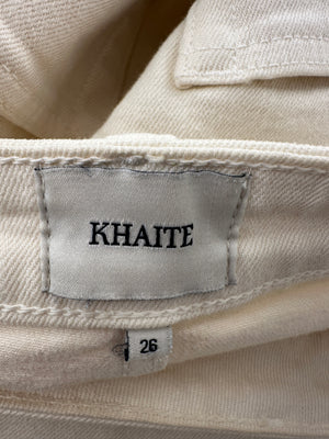 Khaite Cream Slim Leg Fit Jeans with Black Button Detailing Size 26 (UK 6)
