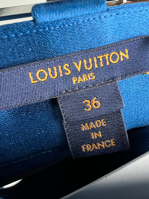 Louis Vuitton Blue Silk Midi Skirt with Button Front Detail Size FR 36 (UK 8)