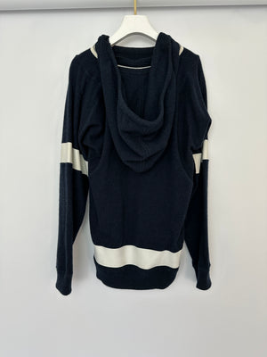 Chanel Navy Two-Piece Cashmere Tracksuit Set with Detachable Hood Detail Size FR 40 (UK 12)